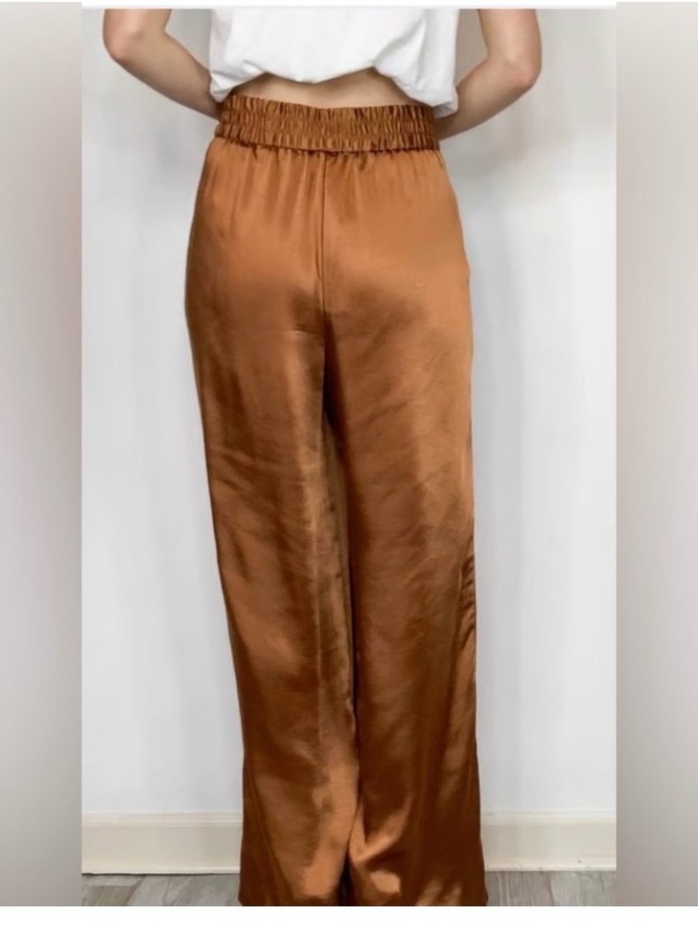 Anthropologie Drew Satin Eva Wide Leg Pant Copper Gold Brown NWT Size XS - Picture 3 of 14